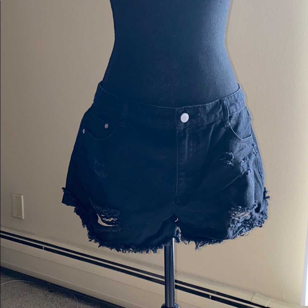Black distress shorts
